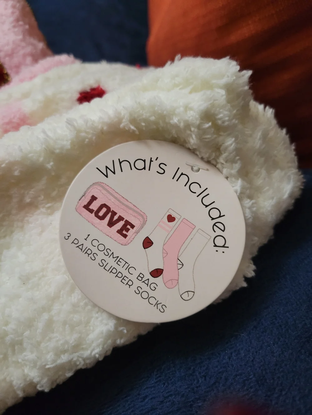 LOVE Fuzzy Sherpa Pouch with 3 Plush Cozy Socks - Pink & Cream